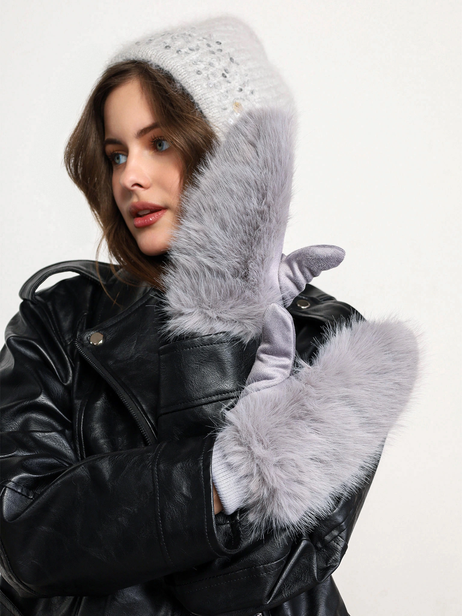 Варежки меховые комбинированные